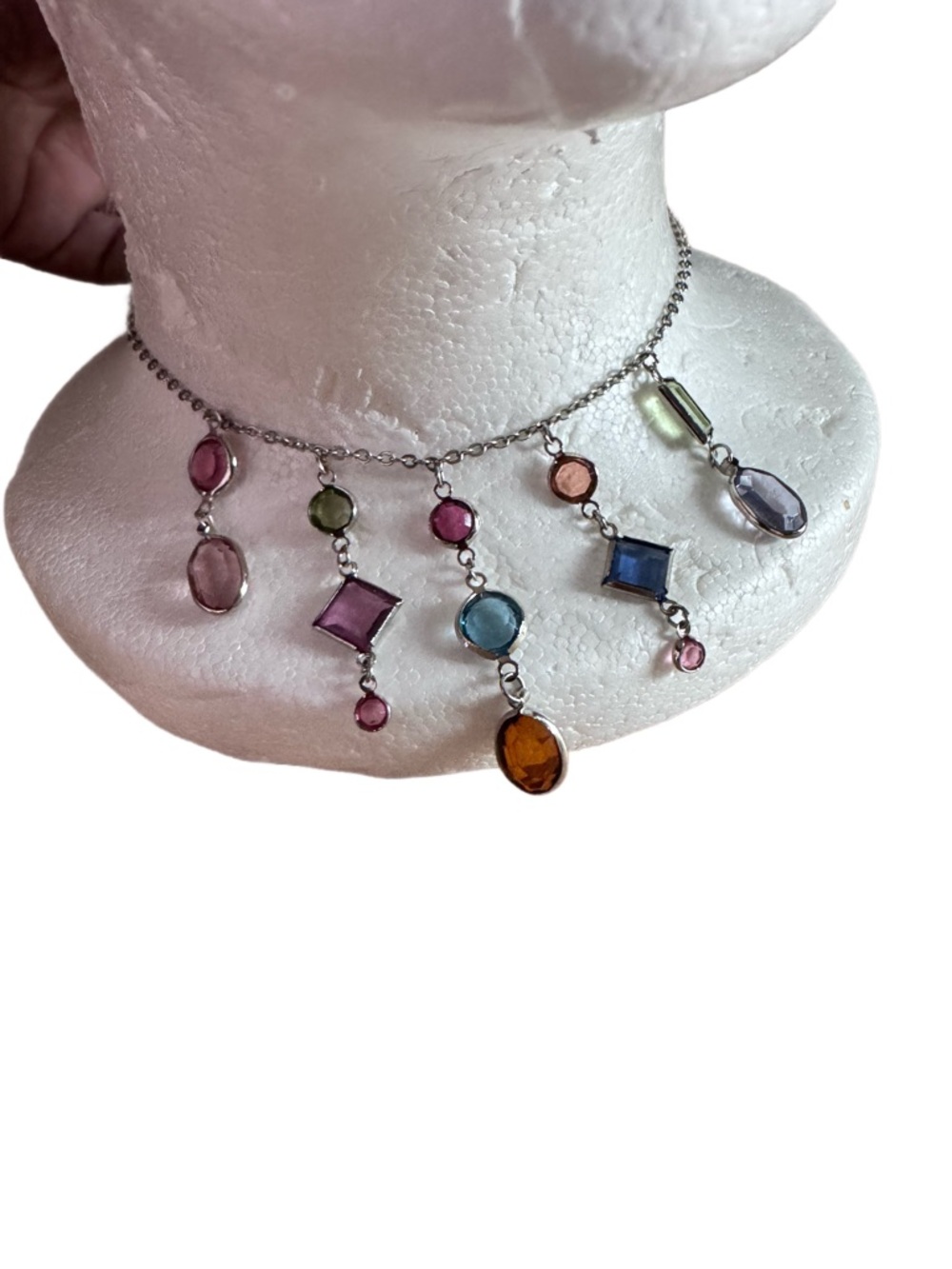 LIA SOPHIA Silver tone Dangle MultiColored Crystal necklace - Picture 5 of 6